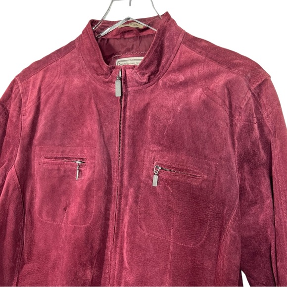 RUFF HEWN Well Worn Full Zip Deep Wine/Merlot Suede Moto Jacket Size XL - Picture 2 of 9